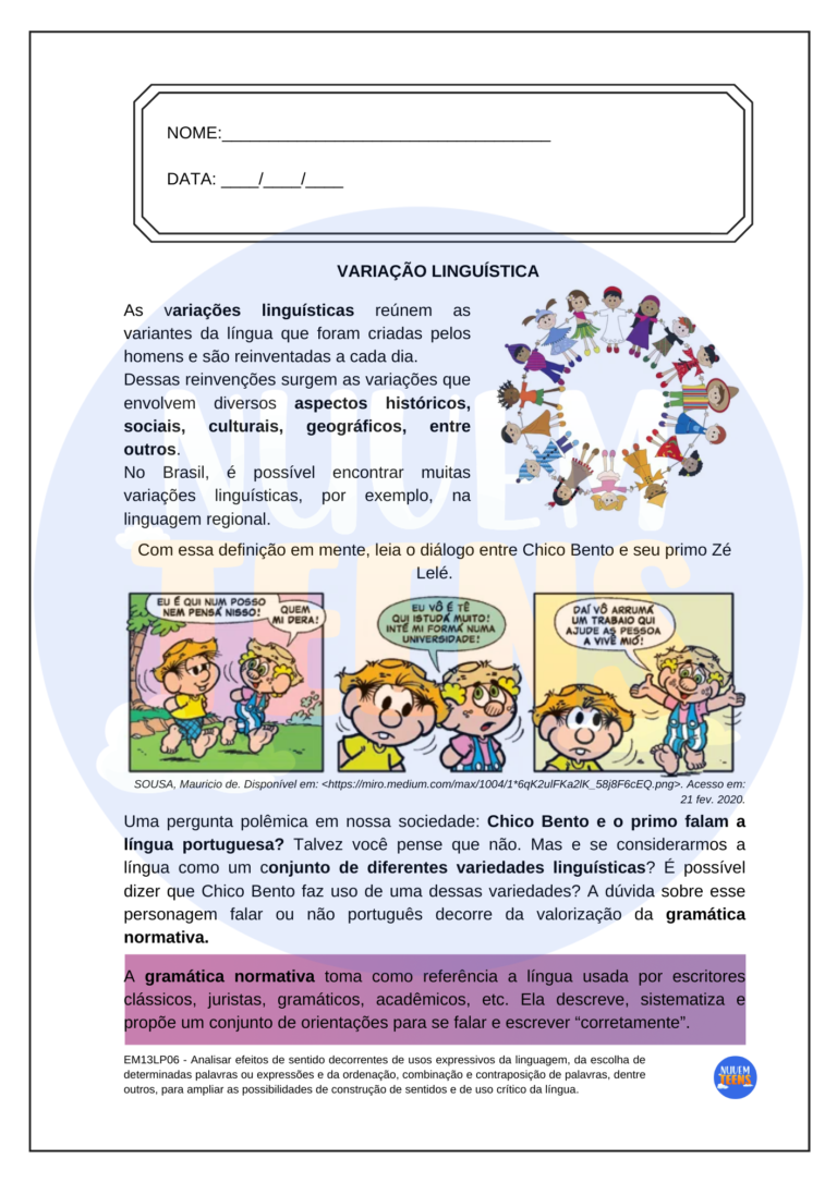 PORT ATV 1 - 1º ANO - VARIAÇÃO LINGUÍSTICA p.7_