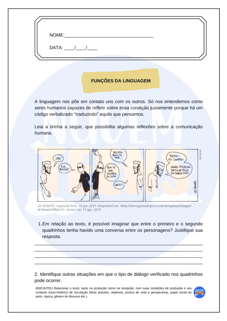 PORT ATV 1 - 3º ANO - FUNÇÕES DE LINGUAGENS