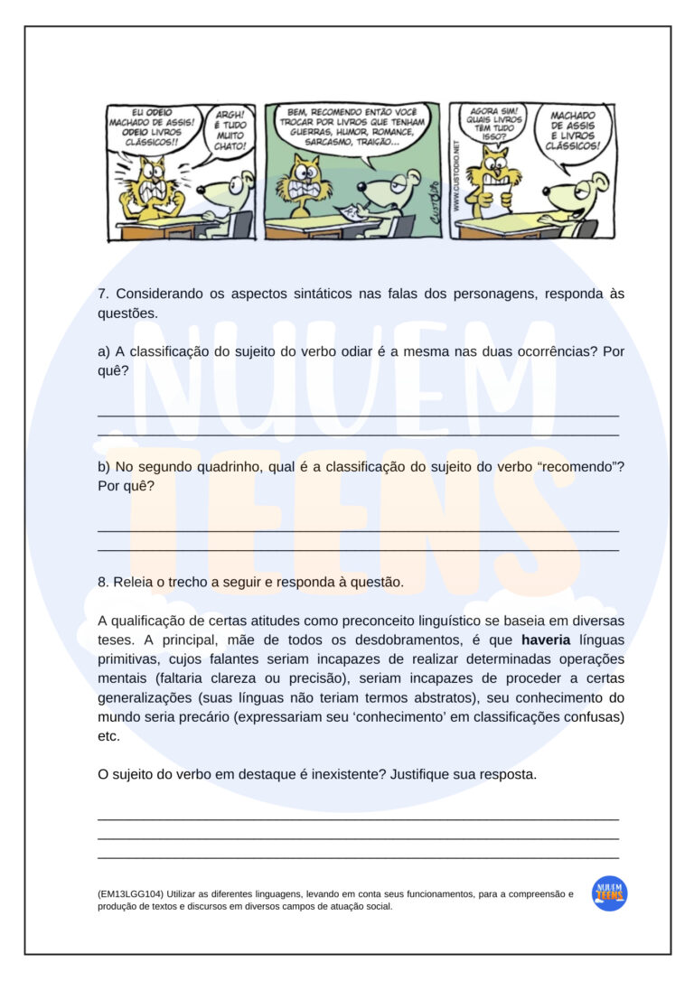 PORT ATV 2 - 2º ANO - SUJEITO E PREDICADO